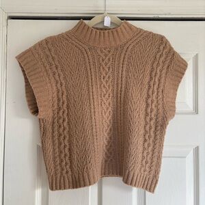 Pink Rose Cable Knit Brown Turtleneck Sweater